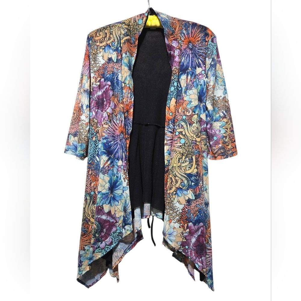 Kamana Boho Floral Multicolor Mesh Floral Open Front Kimono Cardigan Size Medium